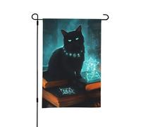 Drapeau de jardin d'Halloween - Carnet mystérieux d'Halloween - Drapeau de jardin chat noir 30,5 x 45,7 cm double face, petits drapeaux de jardin pour l'extérieur, décoration d'Halloween