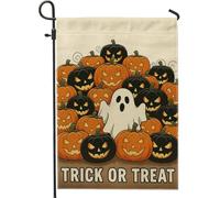 Drapeau de jardin d'Halloween citrouille fantôme, bannière décorative effrayante orange et noire, drapeau de cour double face en toile de jute pour décoration de pelouse extérieure, 30,5 x 45,7 cm