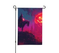 Drapeau de jardin d'Halloween - Citrouille, lune, sorcière, chevalier, drapeaux de jardin, 30,5 x 45,7 cm, double face, petits drapeaux de jardin pour l'extérieur, décoration d'Halloween