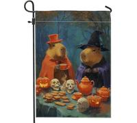 Drapeau de jardin d'Halloween, cochon d'Inde orange, sorcière et magicien, décoration d'intérieur, bannière double face en toile de jute pour décoration de pelouse en plein air, automne, 30,5 x 45,7