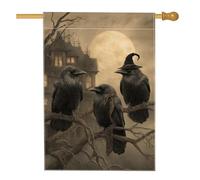 Drapeau de jardin d'Halloween corbeaux noirs, bannière de décoration d'automne effrayante, drapeau de cour double face en toile de jute pour décoration de pelouse extérieure, 71 x 101,6 cm
