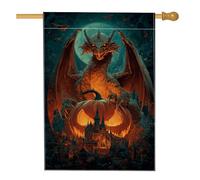 Drapeau de jardin d'Halloween dragon citrouille, décoration fantaisie orange, bannière double face, drapeau effrayant en toile de jute décoration extérieure 71 x 101 cm