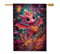 Drapeau de jardin d'Halloween, dragon pêche avec citrouille, bannière de décoration d'intérieur, drapeau de cour en toile de jute double face, décoration extérieure d'automne 71,1 x 101,6 cm