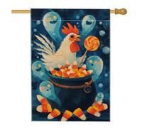 Drapeau de jardin d'Halloween en forme de poule, fantômes bleus, bannière décorative double face en toile de jute pour décoration de pelouse pour fêtes d'automne, 71 x 101,6 cm