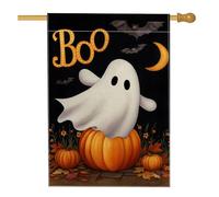 Drapeau de jardin d'Halloween fantôme citrouille, bannière décorative effrayante, drapeau double face en toile de jute pour décoration de pelouse extérieure, 71 x 101 cm