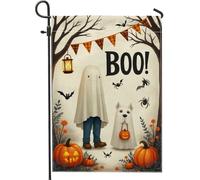 Drapeau de jardin d'Halloween fantôme citrouille, bannière décorative effrayante, drapeau double face en toile de jute pour décoration de pelouse extérieure, 30,5 x 45,7 cm