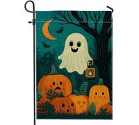 Drapeau de jardin d'Halloween fantôme citrouille, orange mignon Jack-o'-Lanterns, bannière de décoration d'intérieur, drapeau de cour double face en toile de jute, décoration extérieure d'automne 30,5