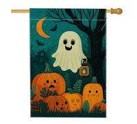 Drapeau de jardin d'Halloween fantôme citrouille, orange mignon Jack-o'-Lanterns, bannière de décoration d'intérieur, drapeau de cour double face en toile de jute décoration extérieure d'automne 71 x