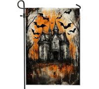 Drapeau de jardin d'Halloween maison hantée, noir et orange, décoration effrayante, drapeau de jardin, drapeau de cour en toile de jute double face, décoration de pelouse d'octobre, 30,5 x 45,7 cm