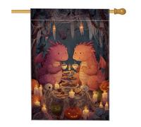 Drapeau de jardin d'Halloween motif dragon, créatures fantastiques mignonnes, décoration extérieure, bannière double face en toile de jute pour fête d'automne et décoration de pelouse, 71,1 x 101,6 cm