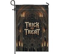 Drapeau de jardin d'Halloween pour bougie gothique Cathédrale Trick Or | Architecture gothique, drapeau de cour, bougies vacillantes, scène de cathédrale effrayante, décoration extérieure