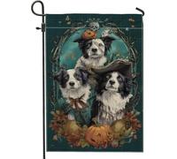 Drapeau de jardin d'Halloween pour chien, chiens noirs et blancs avec citrouilles, bannière de décoration d'intérieur, drapeau double face en toile de jute pour décoration de pelouse extérieure, 30,5