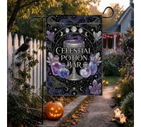 Drapeau de jardin d'Halloween sur le thème des potions célestes 30,5 x 45,7 | Style gothique, drapeau de pelouse, phases de lune céleste, cristaux mystiques, papillons de nuit, décoration de jardin