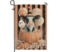 Drapeau de jardin d'Halloween vache citrouille, bannière décorative effrayante orange et noire, drapeau de cour double face en toile de jute, fête de vacances, décoration de pelouse en plein air, 30,5