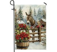 Drapeau de jardin d'hiver de Noël, drapeau de scène de neige d'âne brun, drapeau décoratif double face, décoration extérieure de vacances, 30,5 x 45,7 cm