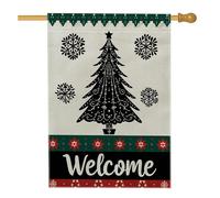 Drapeau de jardin d'hiver pour sapin de Noël, bannière de bienvenue noire avec flocons de neige, drapeau de cour double face en toile de jute pour décoration extérieure 71 x 101,6 cm