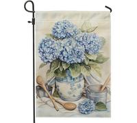 Drapeau de jardin d'hortensia printanier et été, drapeaux floraux bleus pour décoration d'intérieur, drapeau double face en toile de jute pour décoration de pelouse, parfait pour les fêtes de fin