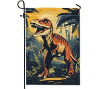 Drapeau de jardin dinosaure antique, bannière orange pour décoration d'intérieur, style jungle tropicale, drapeau double face, décoration de pelouse extérieure, 30,5 x 45,7 cm