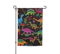 Drapeau de jardin dinosaure de dessin animé double face pour ferme, vacances, cour, 30,5 x 45,7 cm, bannière saisonnière pour printemps, été, pelouse, porche, décoration d'intérieur, petit drapeau de