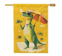 Drapeau de jardin dinosaure tropical d'été, bannière extérieure de style coucher de soleil de plage jaune, bannière d'extérieur double face en toile de jute pour fête de vacances, décoration de