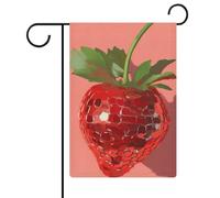 Drapeau de jardin disco en toile de jute double face Motif fraises 30,5 x 45,7 cm