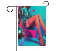 Drapeau de jardin disco esthétique des années 60 en toile de jute double face pour maison, cour, 30,5 x 45,7 cm