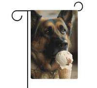 Drapeau de jardin « Dog Who Likes Ice Cream » - 32,6 x 47,5 cm - Double face - Drapeau de bienvenue vertical - Bannière de jardin de printemps pour décoration rustique saisonnière extérieure de maison