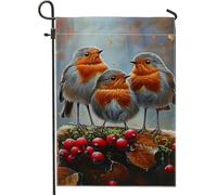 Drapeau de jardin d'oiseau d'automne, rouge-gorge coloré et baies, décoration extérieure, drapeau de cour en polyester double face pour décoration d'automne de la maison, 30,5 x 45,7 cm
