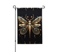 Drapeau de jardin doré délicat sur fond noir imprimé double face (71,1 x 101,6 cm), drapeau de bienvenue pour décoration extérieure