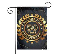 Drapeau de jardin doré pour 50e anniversaire de mariage, 30 x 45 cm, double face, décoration pour jardin ou maison