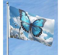 Drapeau de jardin double face - 1,5 x 2,4 m - Motif papillon bleu et nuages - Bannière de bienvenue saisonnière avec œillets en laiton - Décoration de fond photo pour cour, porche, pelouse