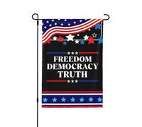 Drapeau de jardin double face 12x18 « Liberté, Démocratie et Vérité » - Décoration extérieure pour les fêtes