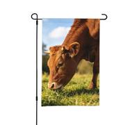 Drapeau de jardin double face 30,5 x 45,7 cm | Bannière décorative en forme de vache mangeant de l'herbe pour anniversaire, mariage, animal de compagnie commémoratif et