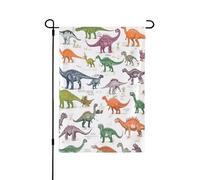 Drapeau de jardin double face 30,5 x 45,7 cm, drapeaux de bienvenue pour extérieur, Pâques, été, décorations de jardin pour toutes les saisons (dinosaures colorés)