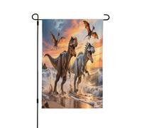 Drapeau de jardin double face 30,5 x 45,7 cm, drapeaux de bienvenue pour extérieur, Pâques, été, décorations de jardin pour toutes les saisons (dinosaures de plage)