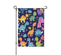 Drapeau de jardin double face 30,5 x 45,7 cm, drapeaux de bienvenue pour extérieur, Pâques, été, décorations de jardin pour toutes les saisons (dinosaures de dessin animé)