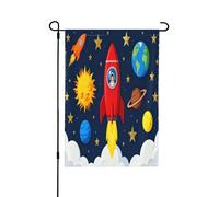 Drapeau de jardin double face 30,5 x 45,7 cm, drapeaux de bienvenue pour extérieur, Pâques, été, décorations de jardin pour toutes les saisons (fusée, planète, galaxie)
