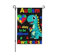 Drapeau de jardin double face 30,5 x 45,7 cm, drapeaux de bienvenue pour extérieur, Pâques, été, décorations de jardin pour toutes les saisons (puzzle coloré, dinosaure autisme)