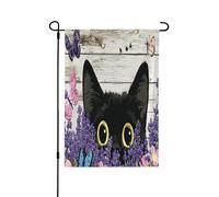 Drapeau de jardin double face 30,5 x 45,7 cm, drapeaux de bienvenue pour extérieur, Pâques été, décorations de jardin pour toutes les saisons (chat qui vous regarde une fleur en bois)