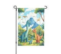 Drapeau de jardin double face 30,5 x 45,7 cm, drapeaux de bienvenue pour extérieur, Pâques, été, décorations de jardin pour toutes les saisons (dinosaures de la jungle)
