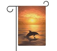 Drapeau de jardin double face 30,5 x 45,7 cm : les drapeaux de jardin dauphin et coucher de soleil sont durables, beaux et polyvalents décorations d'extérieur