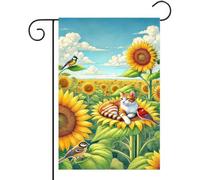 Drapeau de jardin double face 30,5 x 45,7 cm - Motif chat cardinal - Tournesol - Printemps et été - Décoration de vacances