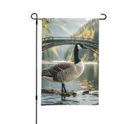 Drapeau de jardin double face 30 x 45 cm - Petits drapeaux de cour pour décorations extérieures - Oie sauvage saisonnière au bord du pont - Bannière décorative d'extérieur - Drapeau de bienvenue pour