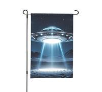Drapeau de jardin double face 30 x 45 cm - Petits drapeaux de cour pour décorations extérieures - OVNI saisonnier à la tombée de la nuit - Bannière décorative d'extérieur pour cour, pelouse, terrasse