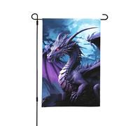 Drapeau de jardin double face 30 x 45 cm - Petits drapeaux de cour pour décorations extérieures saisonnières - Dragon violet et lune - Drapeaux de jardin décoratifs d'extérieur - Drapeau de bienvenue