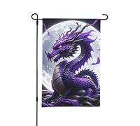 Drapeau de jardin double face 30 x 45 cm - Petits drapeaux de cour pour décorations extérieures saisonnières - Dragon violet et lune - Drapeaux de jardin décoratifs d'extérieur - Drapeau de bienvenue