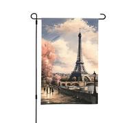 Drapeau de jardin double face 30 x 45 cm - Petits drapeaux de cour pour décorations extérieures - Style vintage saisonnier - Tour Eiffel Paris - Bannière décorative d'extérieur - Drapeau de bienvenue