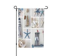 Drapeau de jardin double face 45 x 30 cm, drapeaux de jardin en coquillages et étoiles de mer pour extérieur, toutes saisons, bannière décorative pour porche, terrasse, pelouse, drapeaux de maison aux