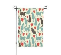 Drapeau de jardin double face 45 x 30 cm, drapeaux de jardin Happy Walking Kitty pour l'extérieur, toutes saisons, bannière décorative d'extérieur pour porche, terrasse, pelouse, drapeaux de maison en