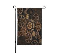 Drapeau de jardin double face 45 x 30 cm, engrenages horloge bronze, drapeaux de jardin siècle pour extérieur, toutes saisons, bannière décorative d'extérieur pour porche, terrasse, pelouse, drapeaux